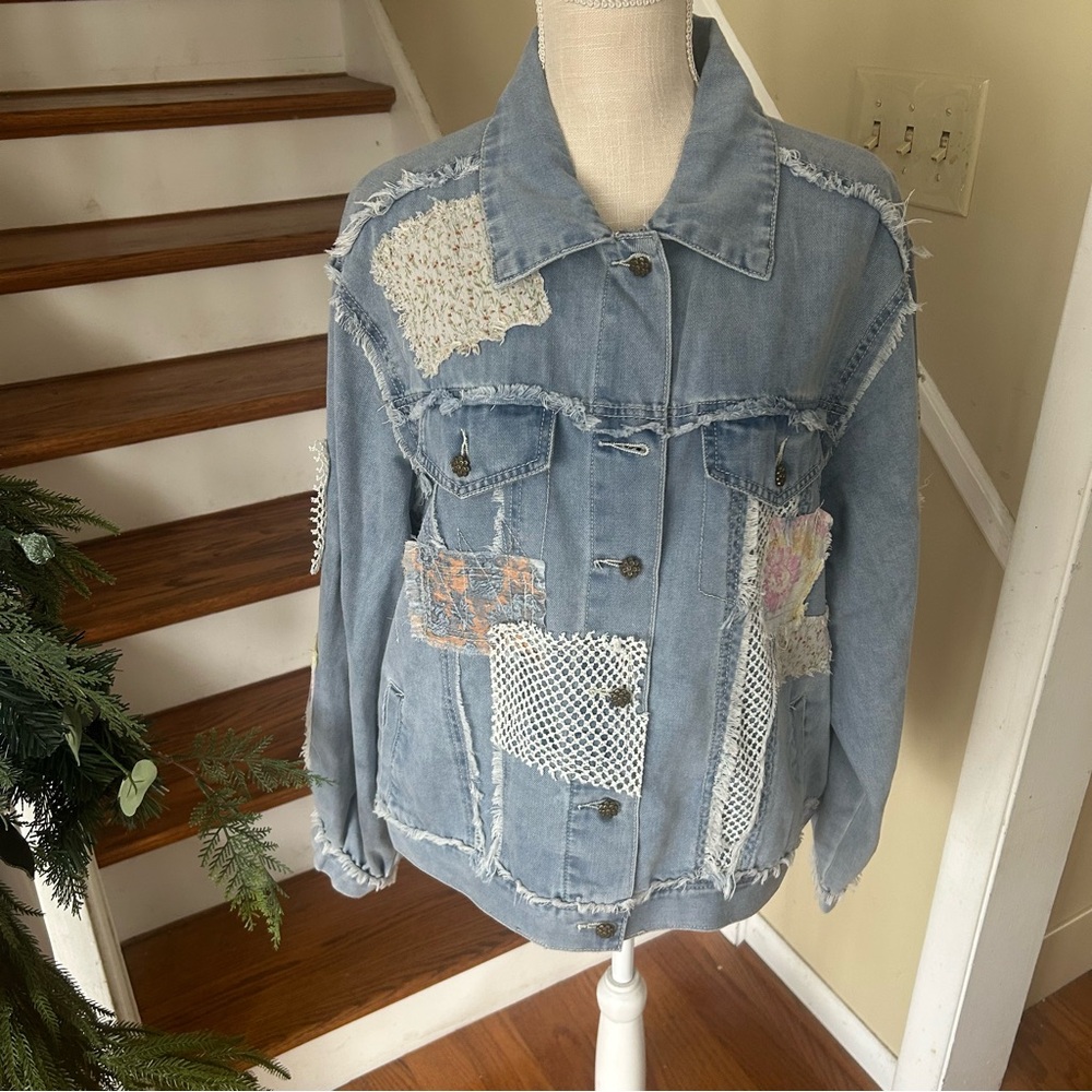 Pol Patchwork Denim Jacket Large Oversized Fit Ba… - image 2